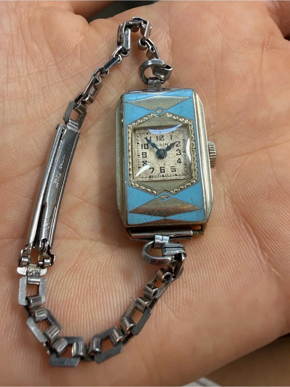 1930 Elgin Madame Louise Boulanger Parisienne 14K GF Enameled Cocktail Watch